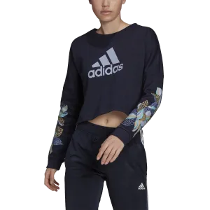 adidas - Women - Farm Print Loose Cropped Logo Hoodie - Legend Ink/Multi Color