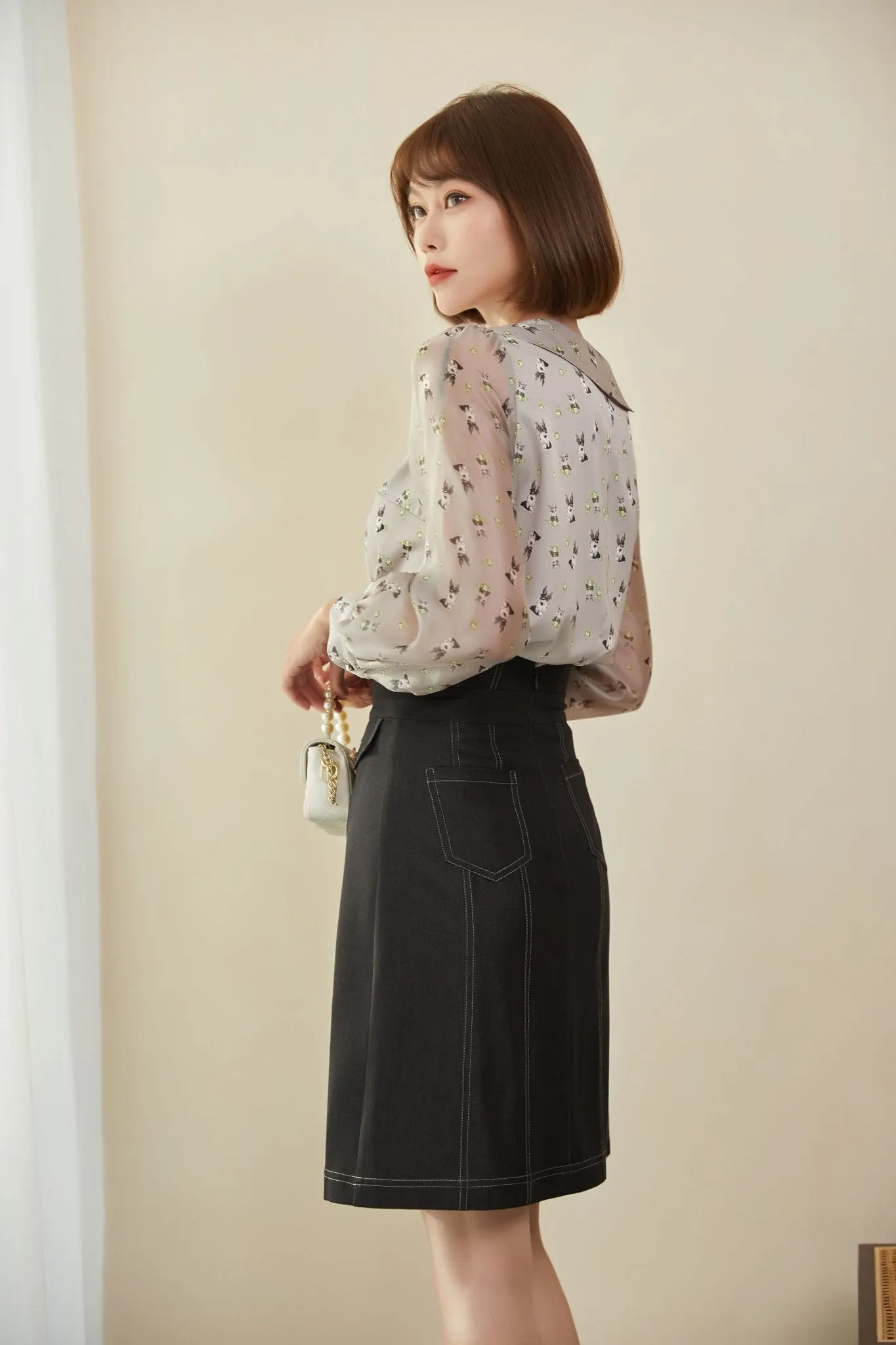 Black Button High Waist Demin Skirts