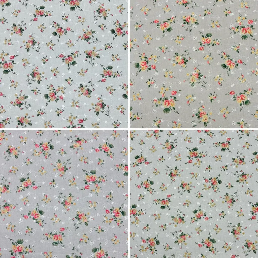 Blooming Bouquets Broderie Anglaise Polycotton Fabric