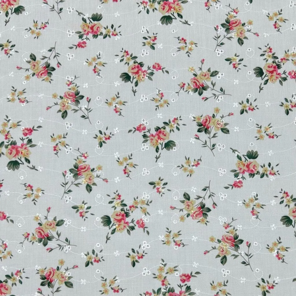 Blooming Bouquets Broderie Anglaise Polycotton Fabric