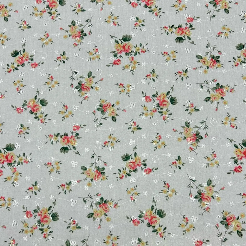 Blooming Bouquets Broderie Anglaise Polycotton Fabric