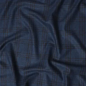 Blue and Brown Plaid Italian Blended Wool Jacketing Fabric – 3.5 Meters, 150 cm Width, Made in Italy-D20543