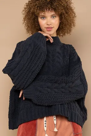 Bohemian Mock Neck Cable Knit Sweater