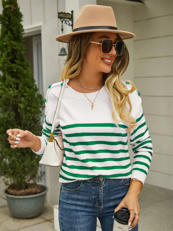 Boho Striped Button Sleeve Pullover Sweater