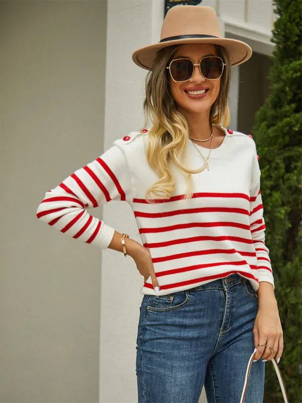 Boho Striped Button Sleeve Pullover Sweater