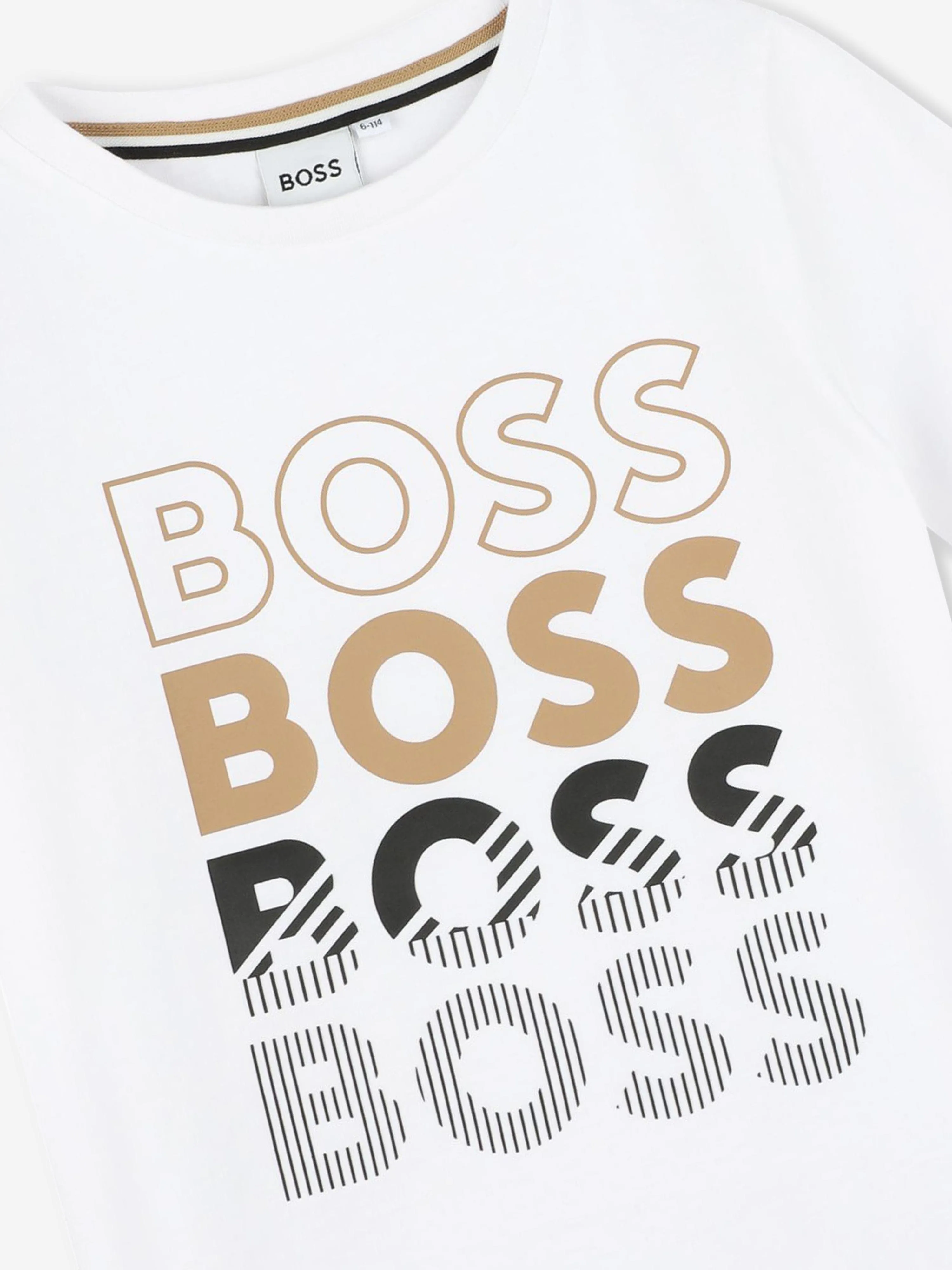 BOSS Boys Multi Logo Print T-Shirt in White