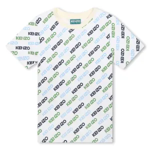 Boys Cream All Over Logo Print T-Shirt