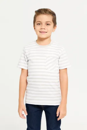 Boys Grey Stripe Short Sleeve T-Shirt