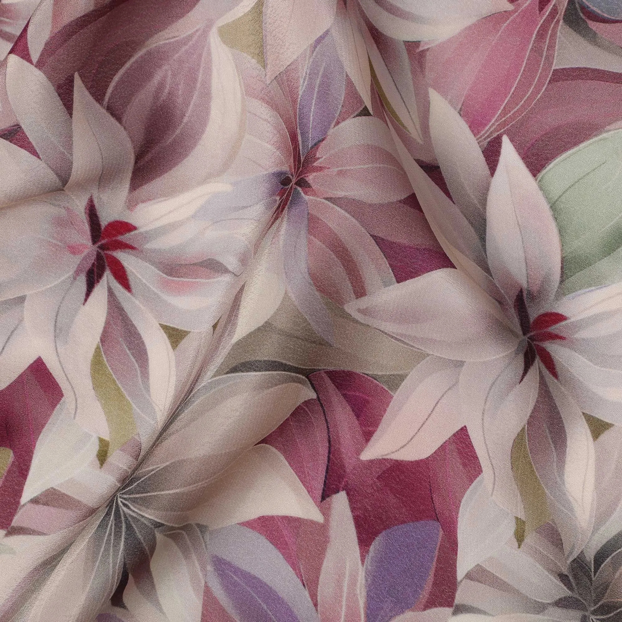 Burgundy Viscose Digital Printed Fabric with Abstract Floral Design, 110 cm Width-D21321