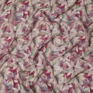 Burgundy Viscose Digital Printed Fabric with Abstract Floral Design, 110 cm Width-D21321