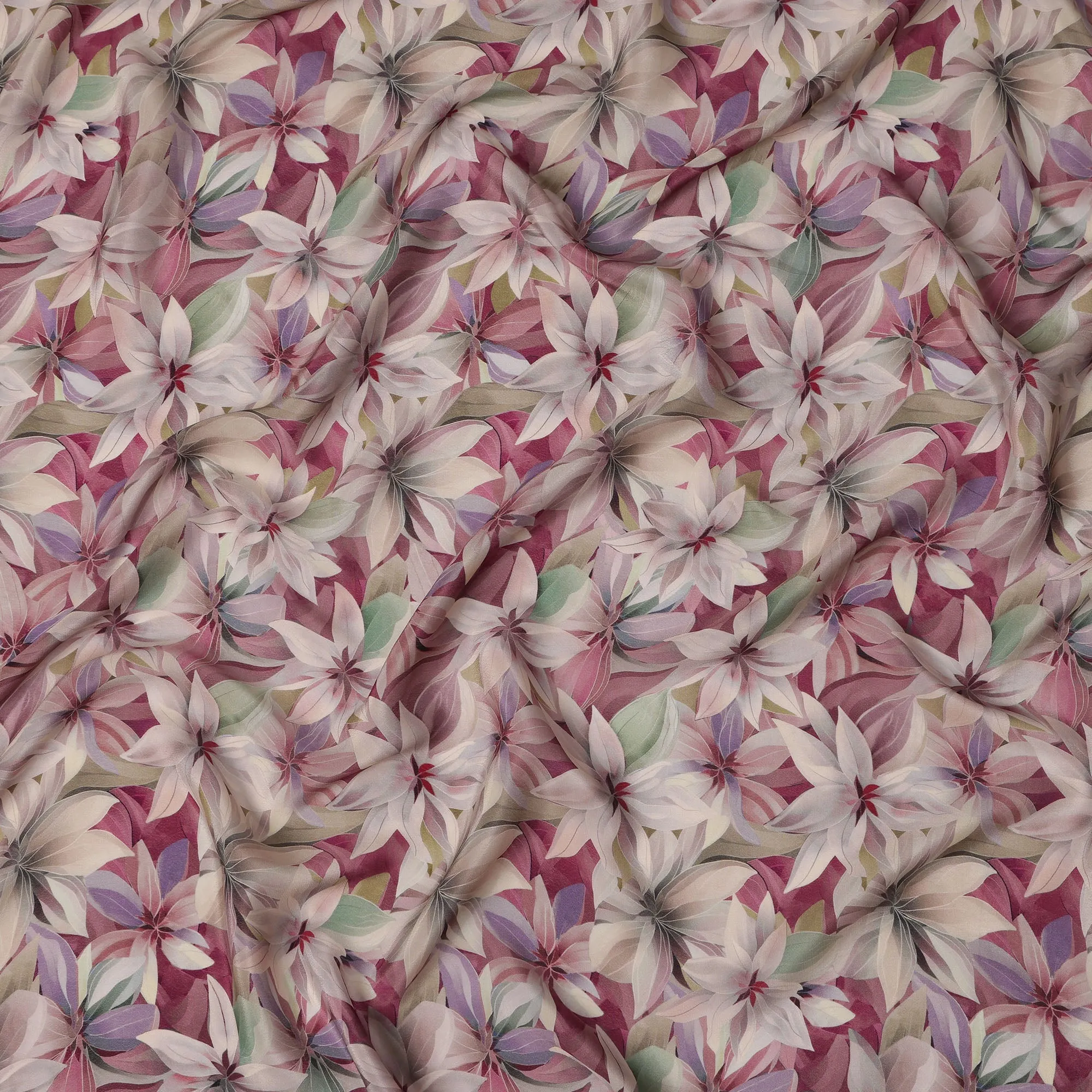 Burgundy Viscose Digital Printed Fabric with Abstract Floral Design, 110 cm Width-D21321