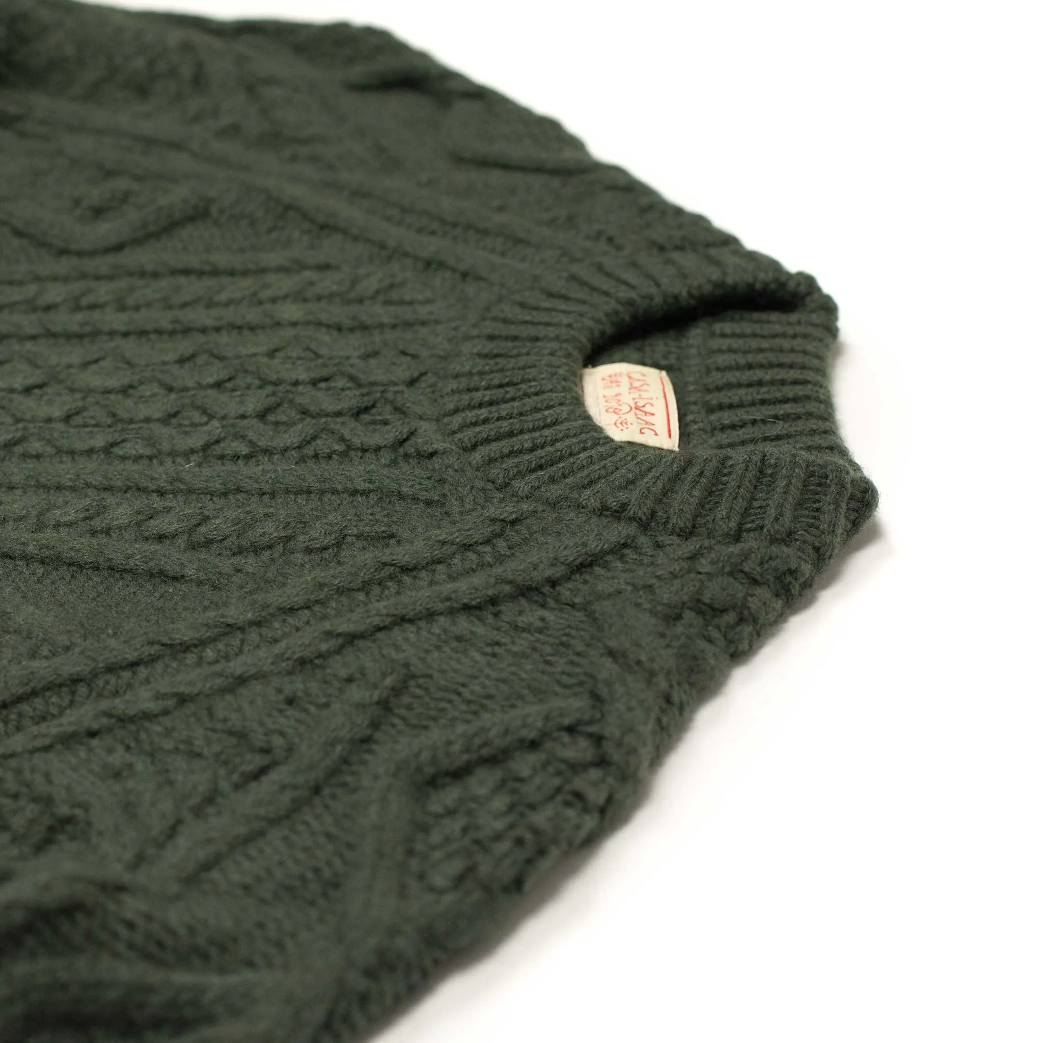 Cabled raglan sleeve crewneck in Green wool and cashmere