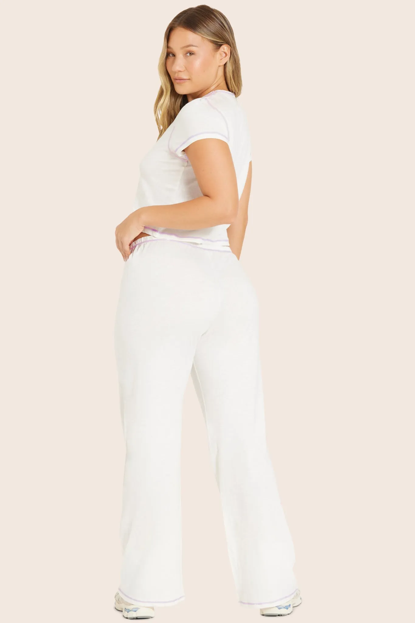 CLASSIC COTTON DAILY LINNY PANTS - BLANC/PETUNIA