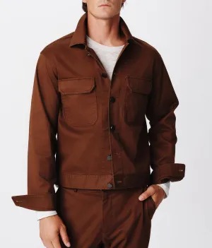 Cotton Twill Cargo Pocket Jacket - Pecan Brown