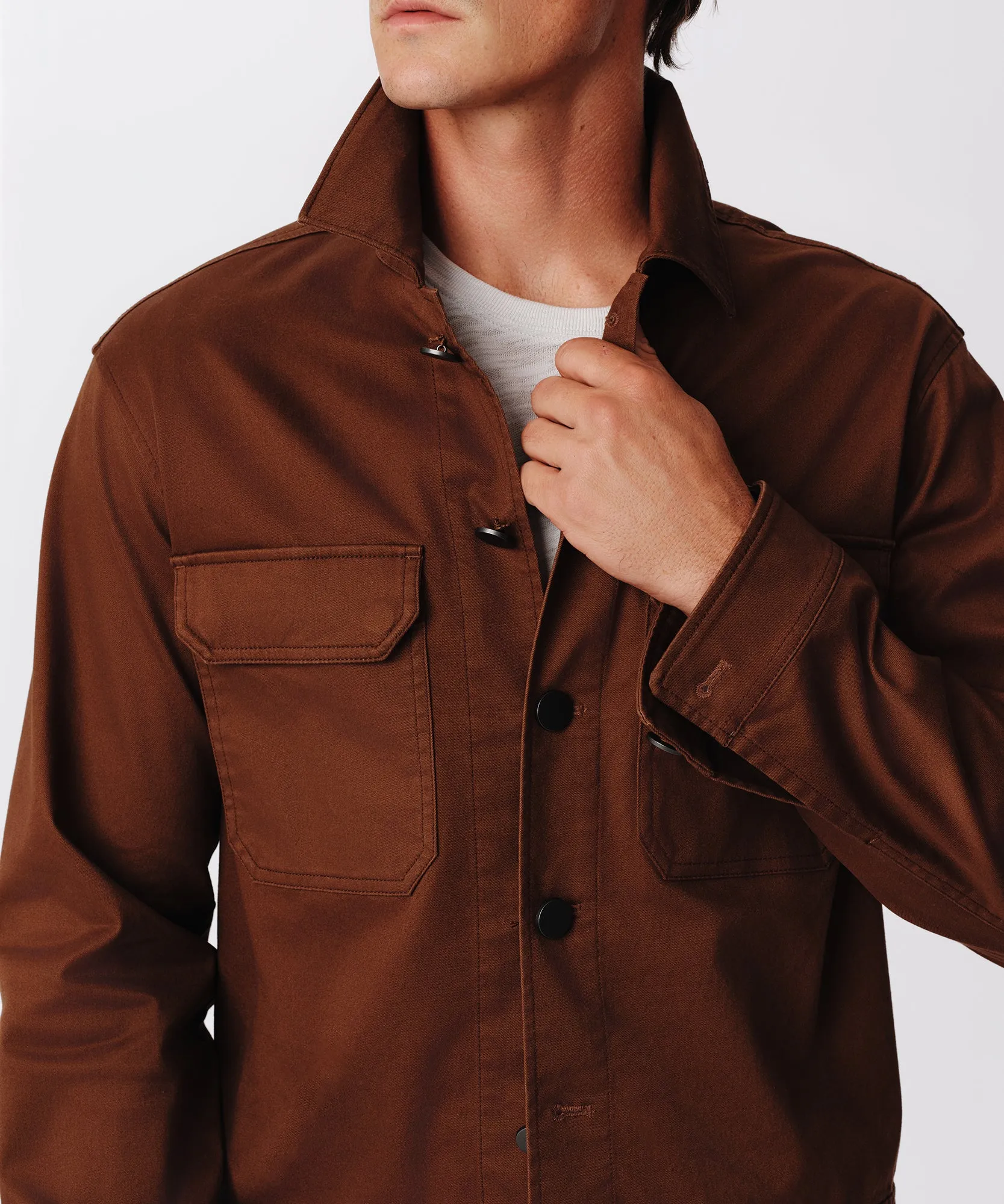 Cotton Twill Cargo Pocket Jacket - Pecan Brown