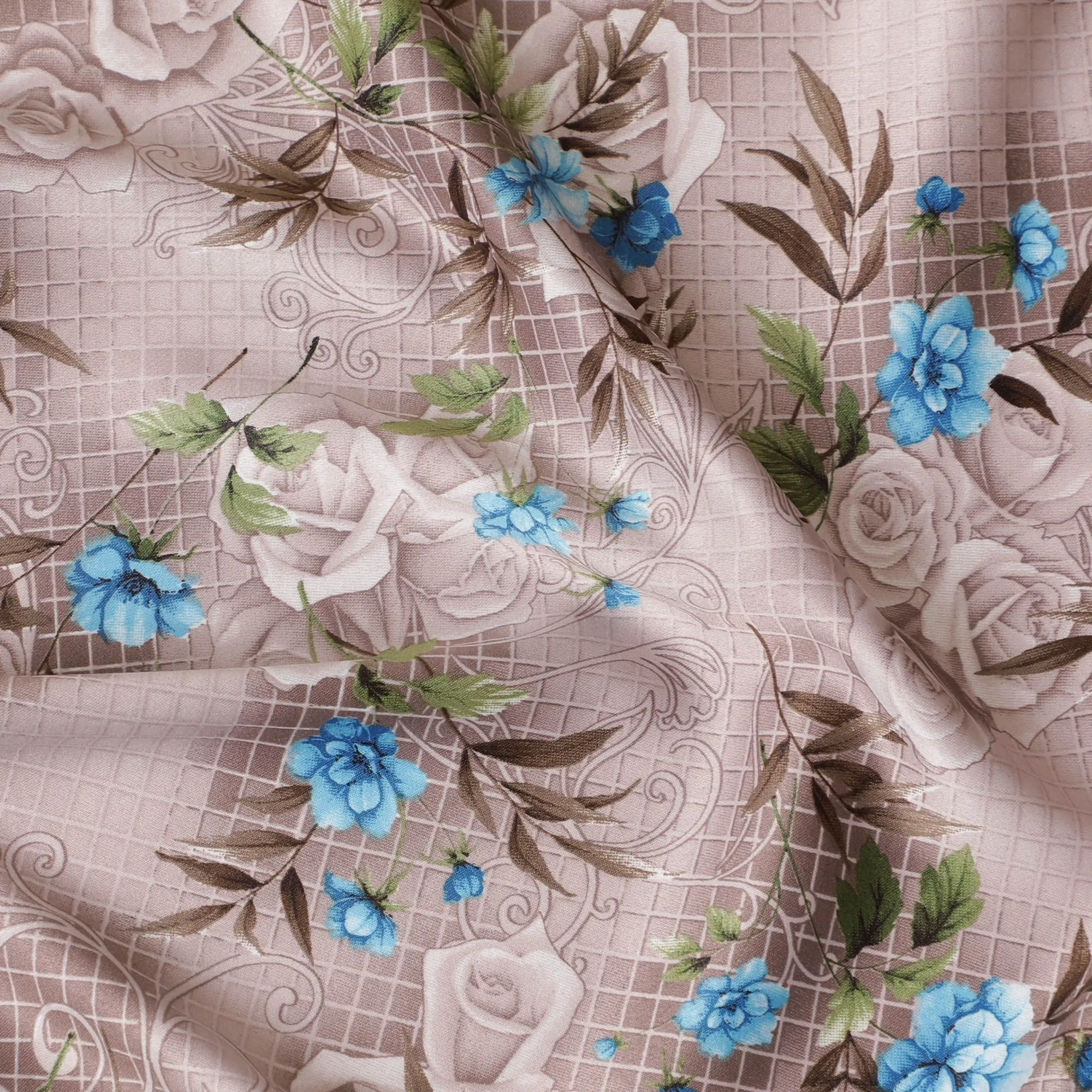 Country Garden Bloom Synthetic Satin Fabric - 110cm Wide-D18563