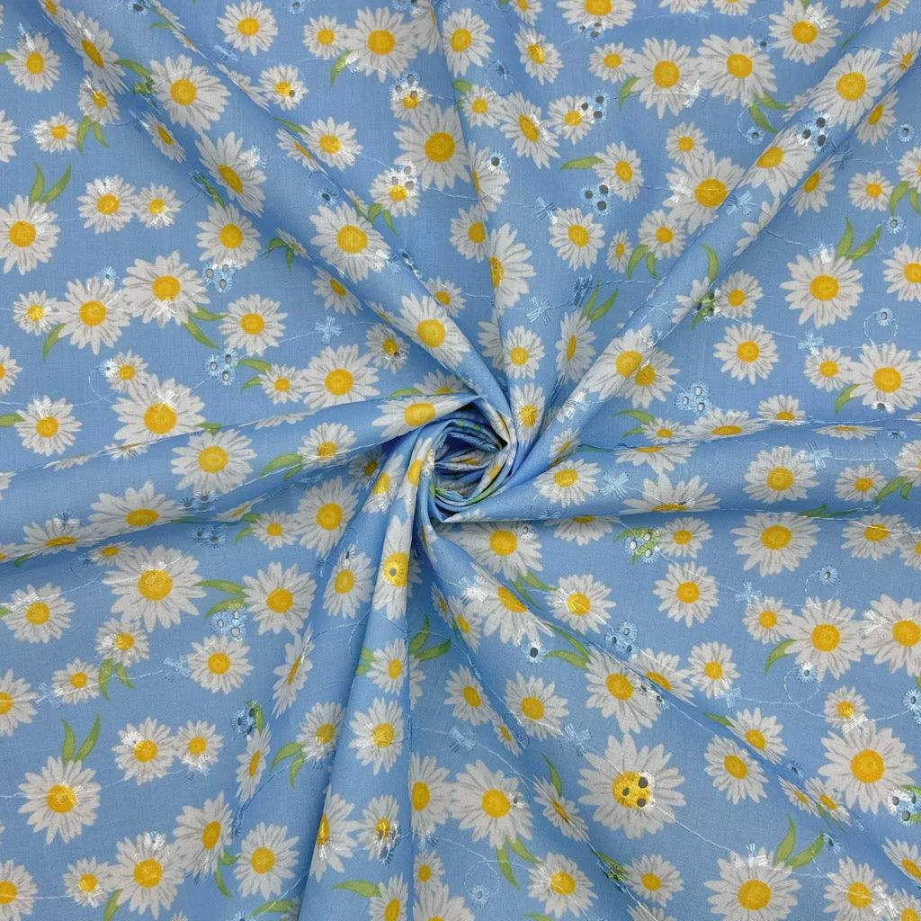 Daisies Broderie Anglaise Polycotton Fabric