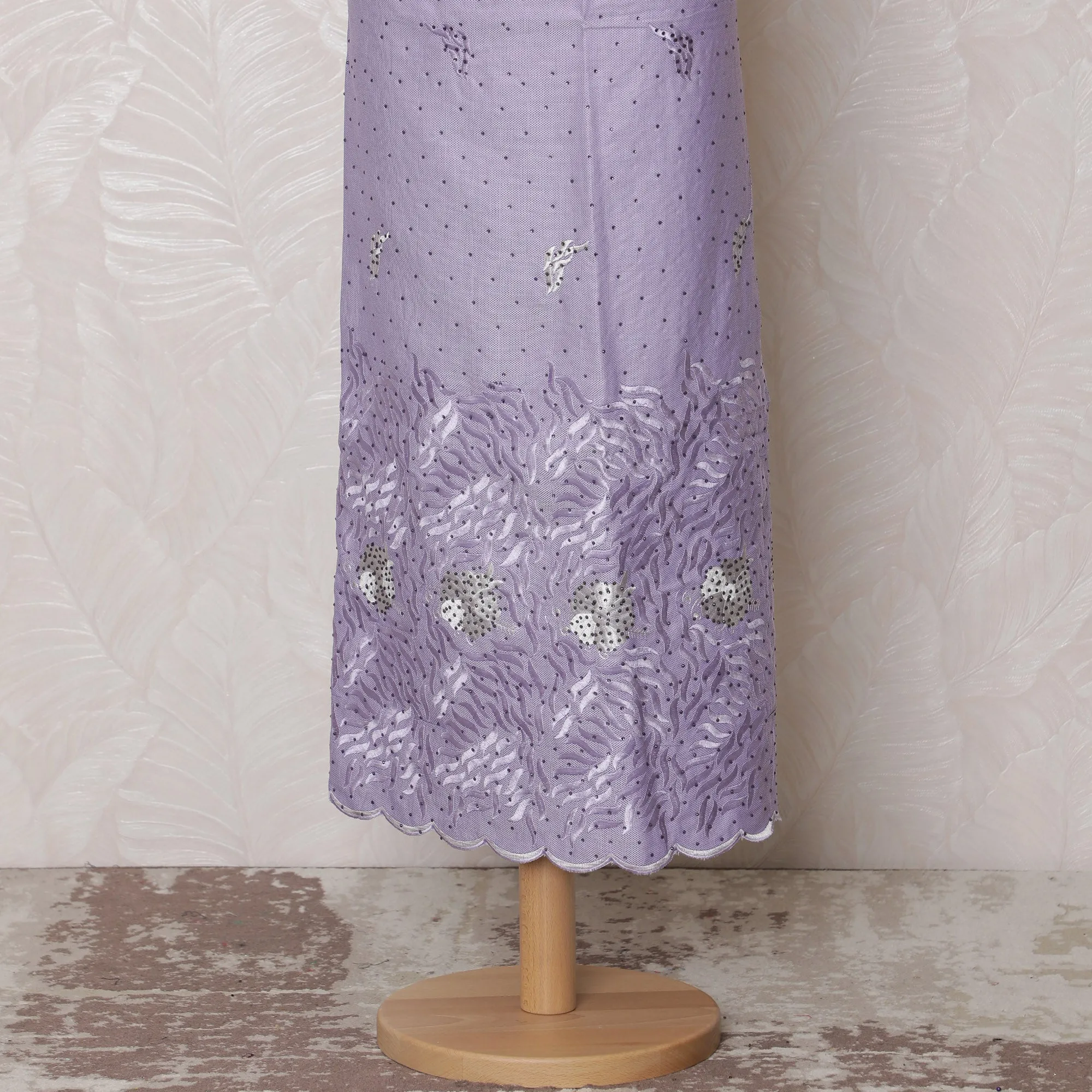 Delicate Lavender Blended Cotton Fabric with White Floral Embroidery - Last Piece of 3.0 Meters, 110 cm Width-D19783