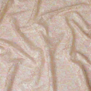 Delicate Pink Silk Organza Fabric with Pastel Floral Embroidery - 110 cm Wide - D19621