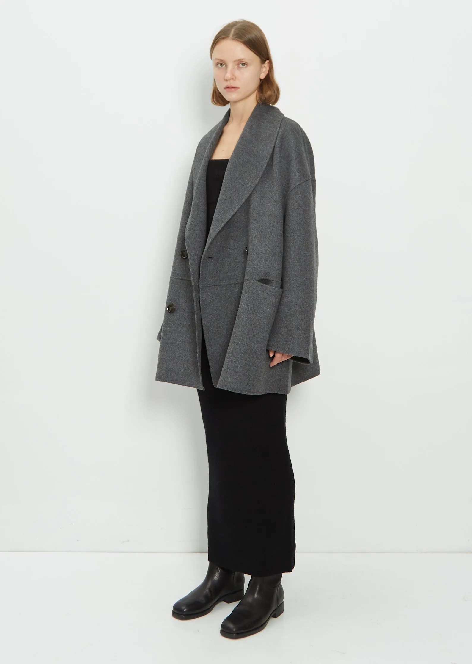 Double Breasted Wool Jacket — Grey Melange