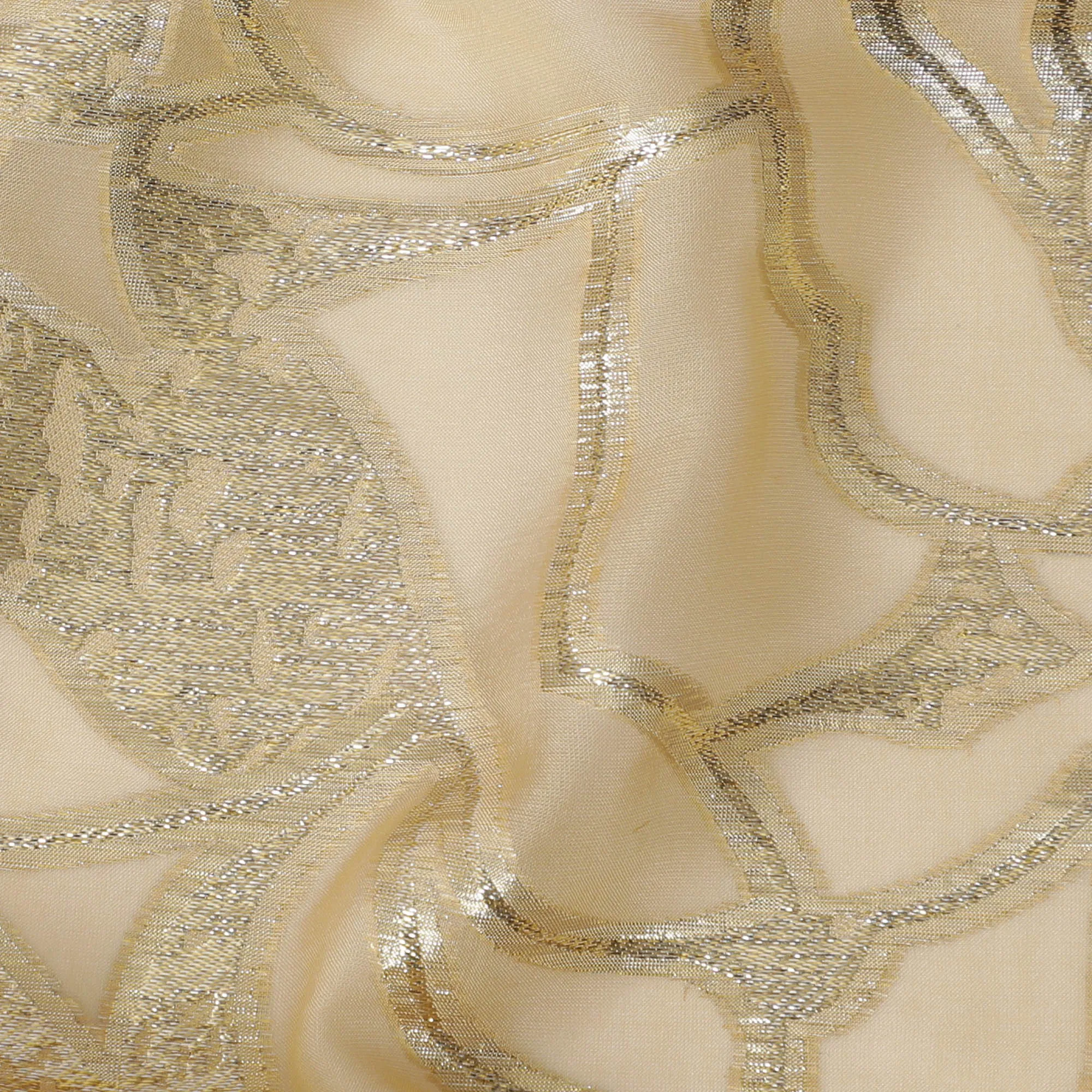 Elegant Cream Silk Chiffon Fabric with Metallic Lurex, 110 cm Wide, South Korean Design-D19573