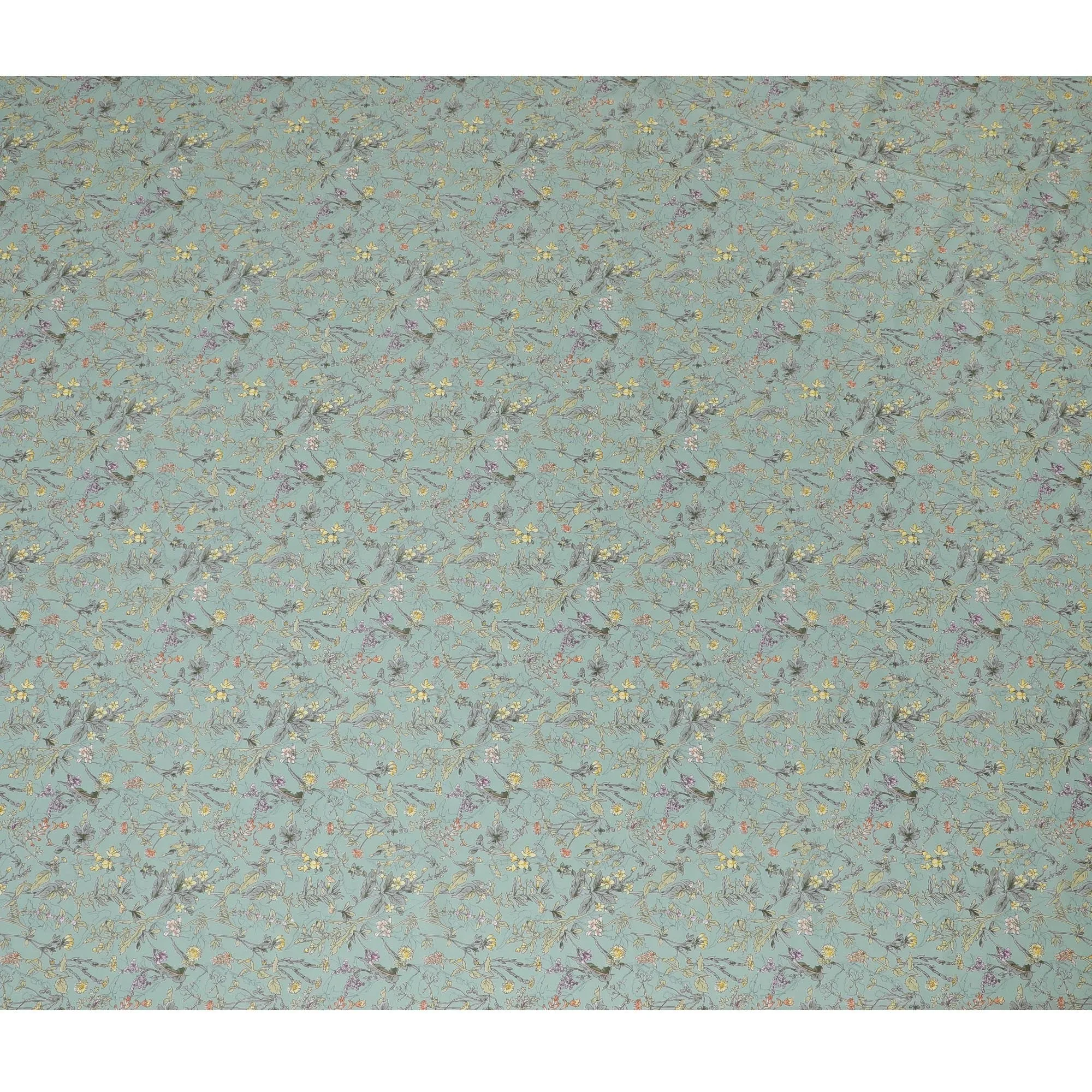 Elegant Mint Green Floral Cotton Lawn Fabric with Yellow and Purple Blossoms, 110 cm Wide, Japanese Design-D19562