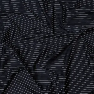 Elegant Navy Blue Cotton Shirting Fabric with Thin White Stripes, Satin Finish, 150 cm Wide-D19187