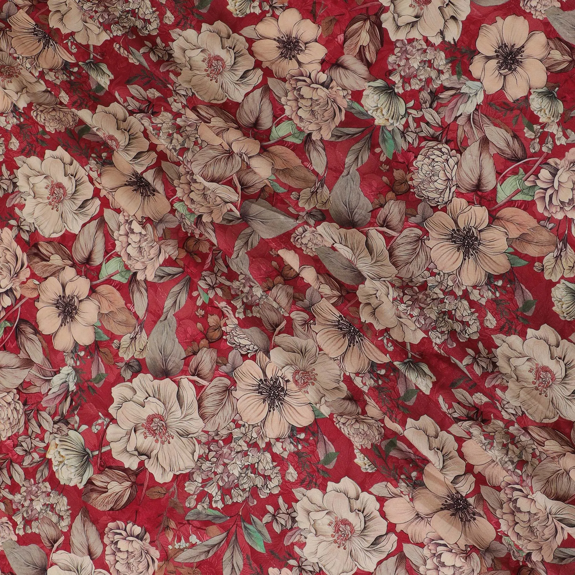 Elegant Red Floral Viscose Fabric - 110 cm Wide-D19409