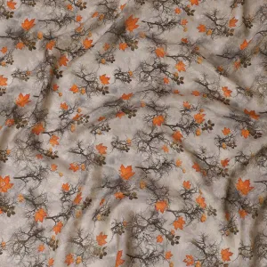 Elegant Viscose Fabric with Winter Branches and Autumn Leaves Digital Print, 110 cm Wide-D19203