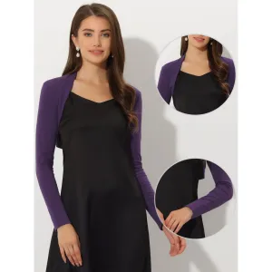 Elegant women's knitted bolero with long sleeves and open front ALLEGRA K violet