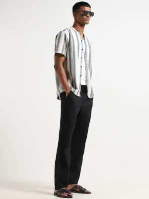 ETA Solid Black Slim-Fit Blended Linen Blended Linen Chinos