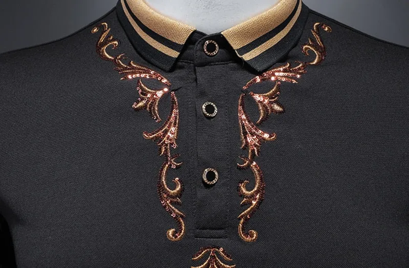 Floral Embroidery and Sequin Polo Shirts