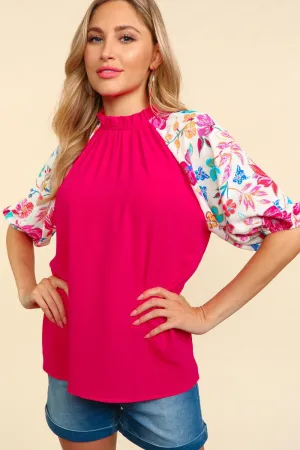 Frill Mock Neck Half Sleeve Blouse