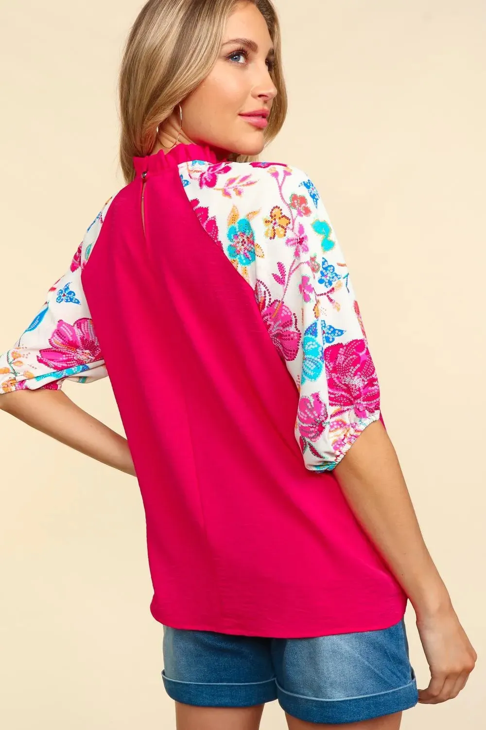 Frill Mock Neck Half Sleeve Blouse