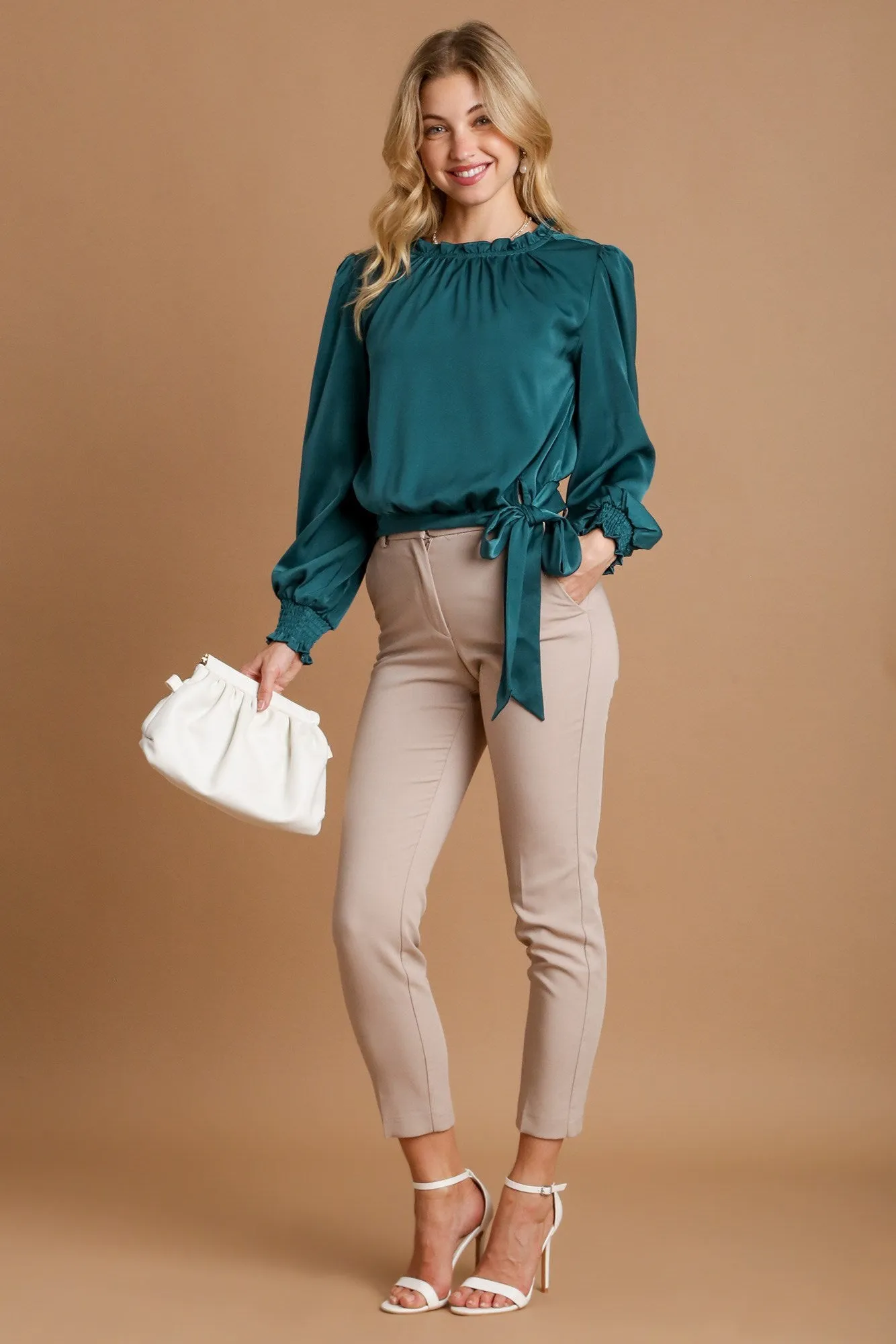 Frill Tied Hem Long Sleeve Blouse