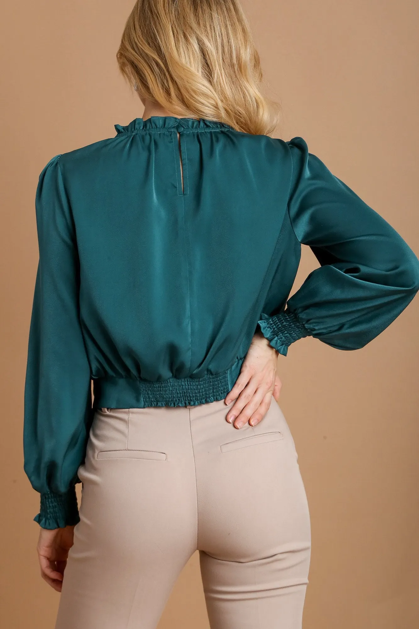 Frill Tied Hem Long Sleeve Blouse