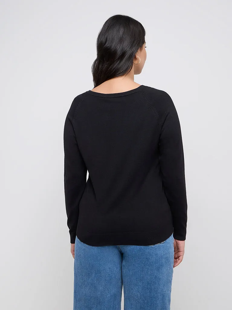 Gia Black Knit-Textured Sweater