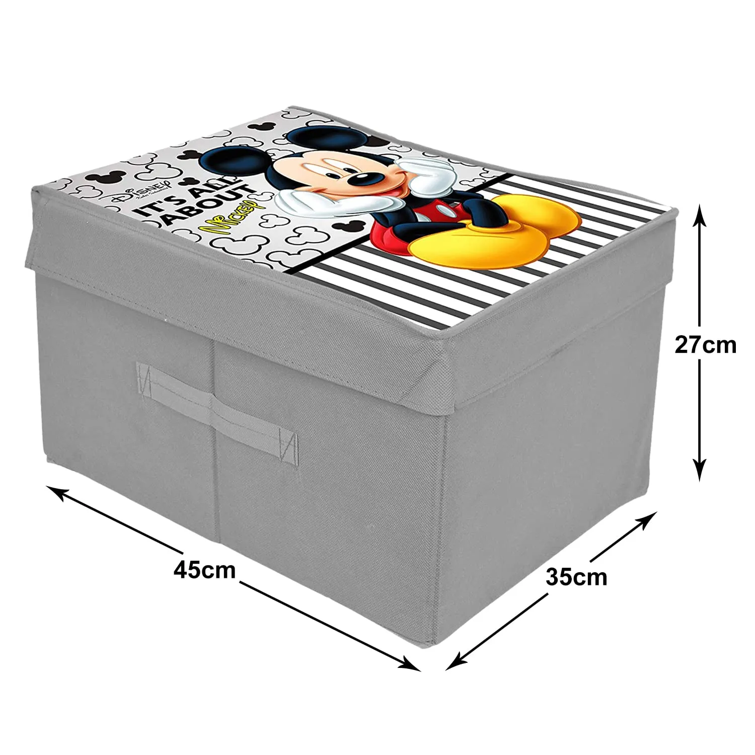 Heart Home Non-Woven Mickey Mouse Print Flodable Storage Box/Wardrobe Organizer With Lid For Home Decor (Grey) 54HH4234.