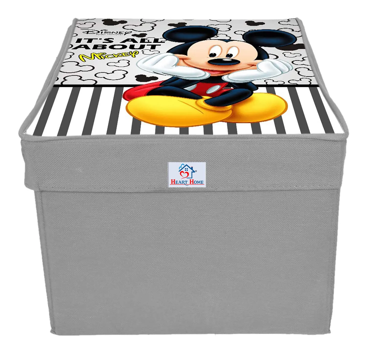 Heart Home Non-Woven Mickey Mouse Print Flodable Storage Box/Wardrobe Organizer With Lid For Home Decor (Grey) 54HH4234.