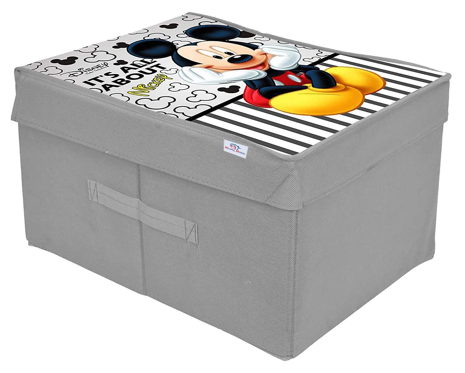 Heart Home Non-Woven Mickey Mouse Print Flodable Storage Box/Wardrobe Organizer With Lid For Home Decor (Grey) 54HH4234.