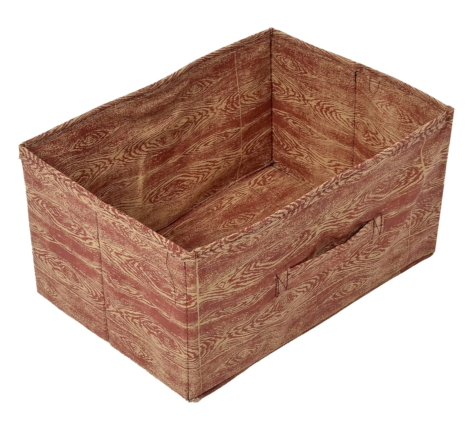 Kuber Industries Wooden Design Non-Woven Rectangular Flodable Cloth Storage Box/Drawer- Pack of 3 (Maroon Brown)-44KM0591