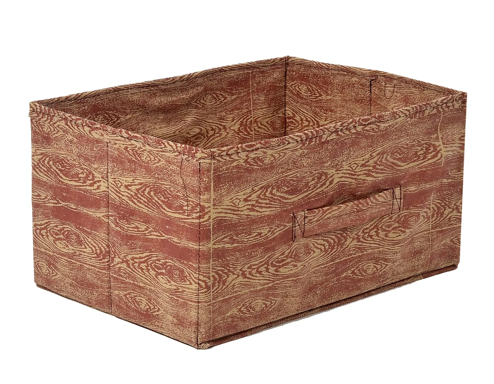 Kuber Industries Wooden Design Non-Woven Rectangular Flodable Cloth Storage Box/Drawer- Pack of 3 (Maroon Brown)-44KM0591