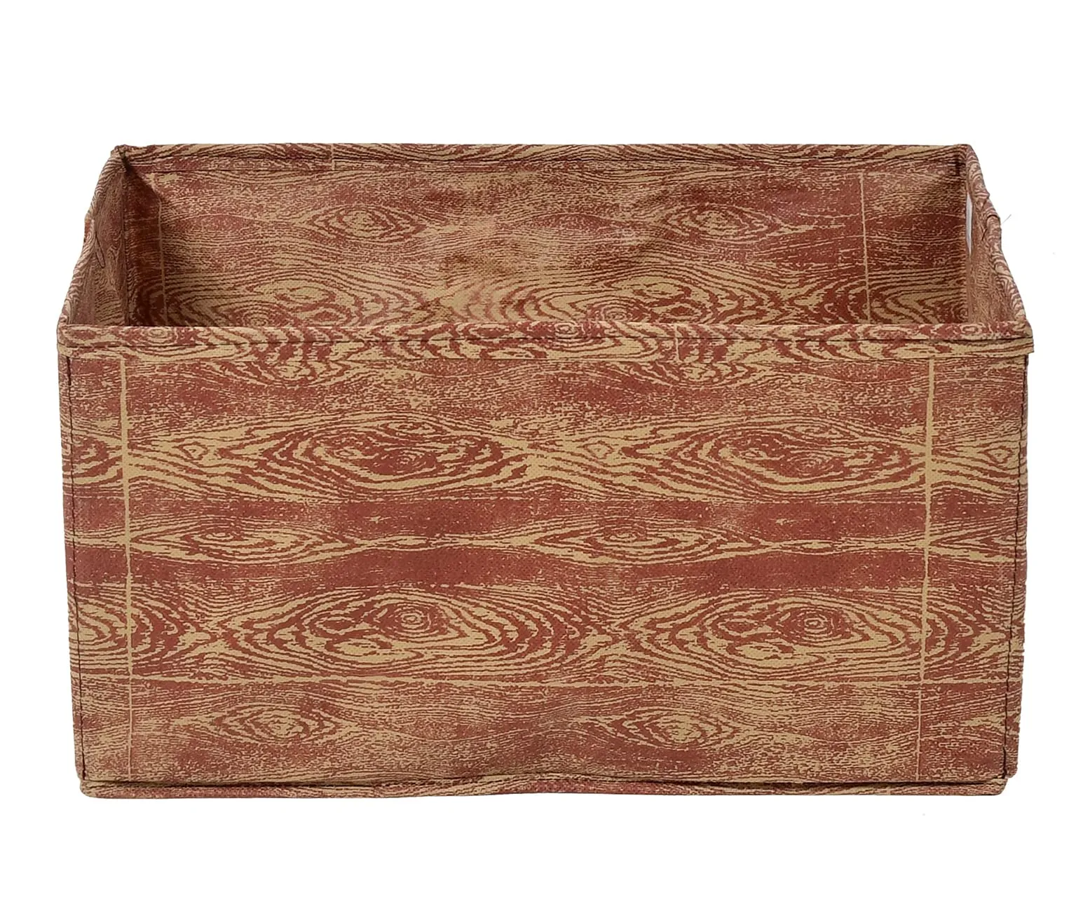 Kuber Industries Wooden Design Non-Woven Rectangular Flodable Cloth Storage Box/Drawer- Pack of 3 (Maroon Brown)-44KM0591