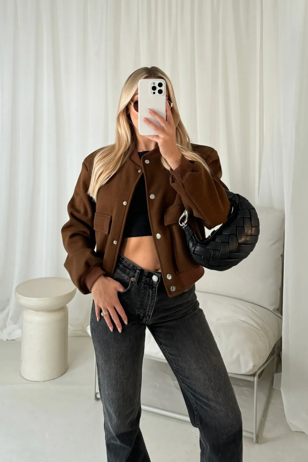 Lana chocolate bomber jacket