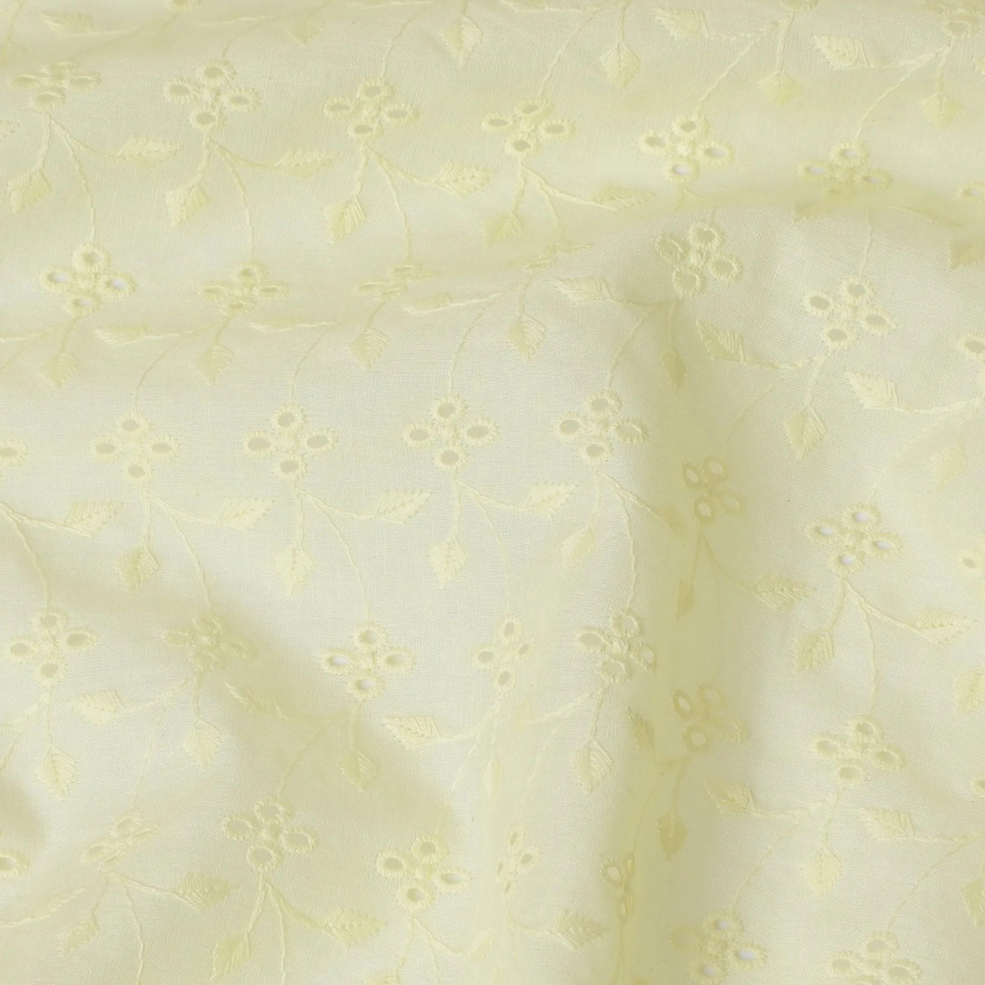 Lemon Chiffon Embroidered Cotton Lawn Fabric, 110cm Wide - Premium Craftsmanship by the Meter from India-D18862