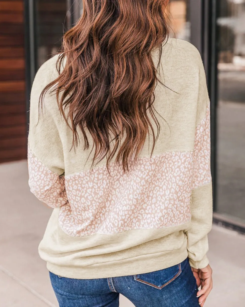 Leopard Colorblock Long Sleeve Pullover