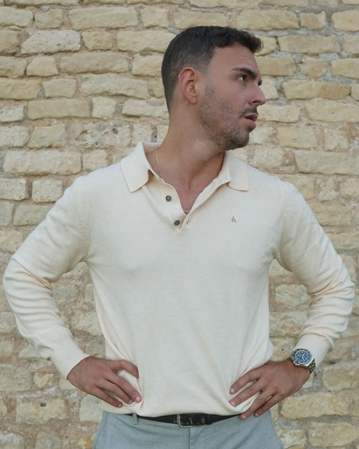 LOVAU COTTON WOOL OLD MONEY POLO - BEIGE