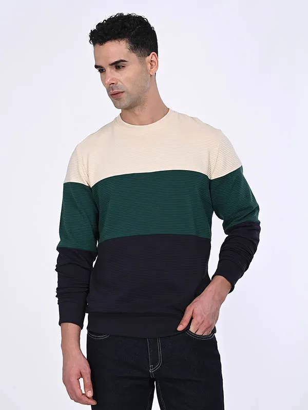 Men Full Sleeve Color Block Crew Neck Sweatshirt