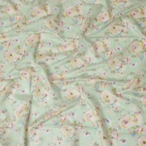 Mint Green Viscose Blended Fabric with Pastel Floral Embroidery, 110 cm Width-D20442