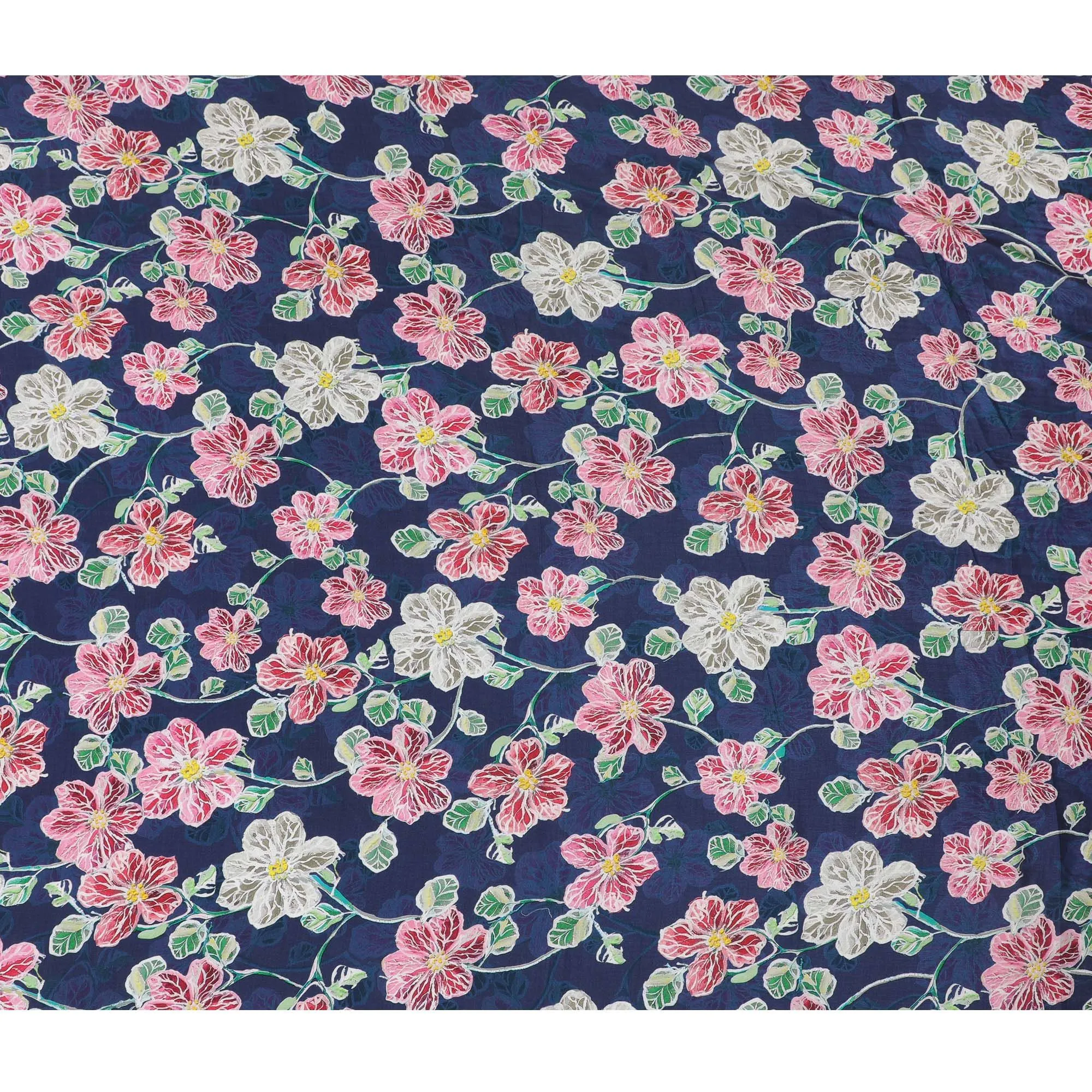 Nautical Navy Floral Viscose Crepe Fabric - 110cm Wide - Classic with a Floral Twist - Buy Online-D18227